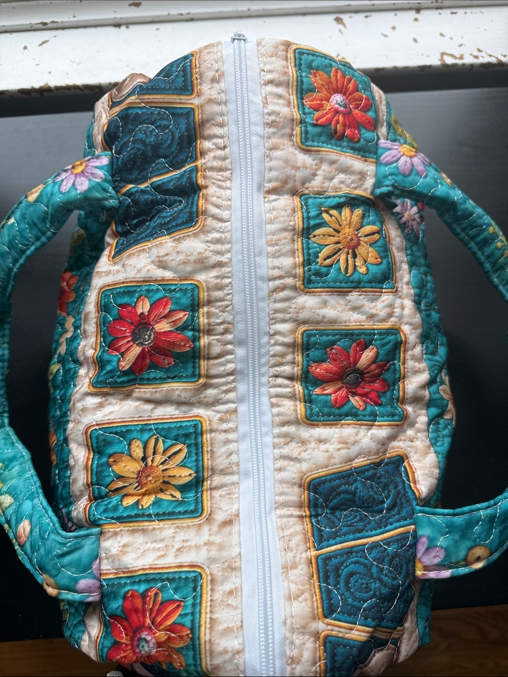 Quilted Floral Shoulder Bag in Teal - Picture 8 of 11